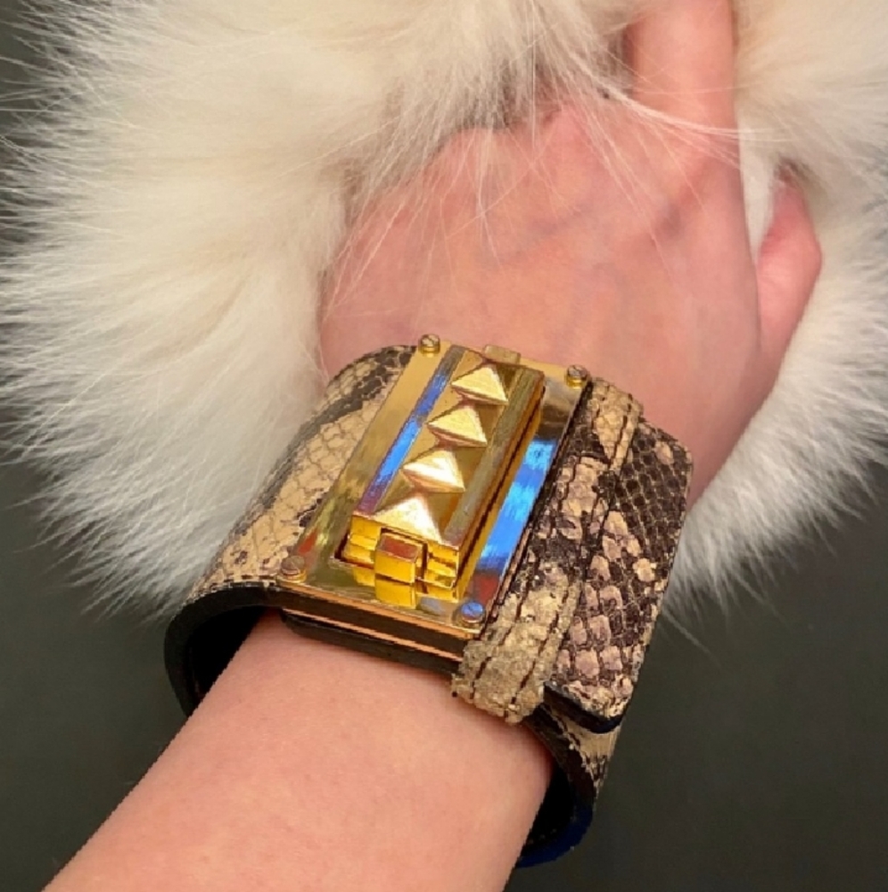 Tory Burch Cuff Snakeskin and Gold Studd - Picture 1 of 12